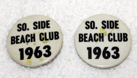 Vintage 1963 South Side Beach Club Pinback Entrance Badges Pins ~ Pair - $49.99