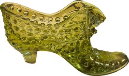 Pre-logo Fenton Art Glass Green Hobnail Cat Head Slipper Shoe - £31.89 GBP