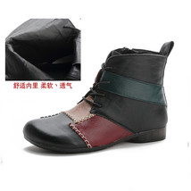 New First Layer Cowhide Low-Heeled Women&#39;s Boots Ethnic Style Color Matching Lea - £44.12 GBP