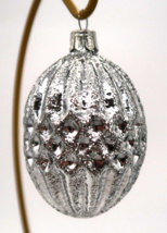 Pier One Glass Christmas Ornament Silver Oval with Glitter Holiday Decor... - $11.98