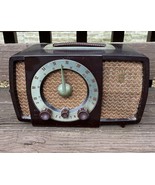 Vintage “Mid Century Modern” Zenith AM/FM Tube Radio Art Deco Brown Gold - £121.76 GBP