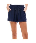 BeBop Women XL Navy Blue Pom Pom Trim Drawstring Waist Shorts NWT CJ15 - $26.87 CAD