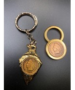 Indian Head Penny Coin 1896 1907  In Vintage Gold-tone Keychain Antique ... - $47.10