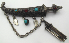 Vintage WEISS Sword Tassel Brooch RARE 3.3/8&quot; Long - £94.74 GBP