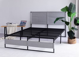 Metal Bed Frame 14 Inch King Size with Headboard and Footboard - Grey - £165.29 GBP