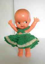 Vintage 6.5&quot; Irwin Hard Plastic Baby Kewpie in Green Crochet Dress - £11.80 GBP