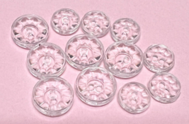 12 Fun Fancy Flower Face Dress Buttons Hard Clear Plastic 2 Sizes 1/2 &amp; 3/8 - $6.44