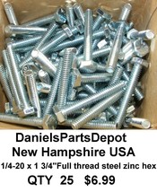 x25 1/4-20 x 1-3/4&quot; LONG Grade 5 STEEL ZINC HEX CAP BOLT SCREW HODELL NA... - £5.50 GBP