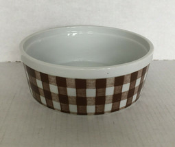 vintage souffle dish round oven ware casserole dish brown gingham pattern  - £15.27 GBP