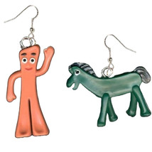 Vintage Retro ANTI GUMBY ANTI POKEY EARRINGS Mini Figure Toy Charm Funky... - $6.83