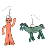 Vintage Retro ANTI GUMBY ANTI POKEY EARRINGS Mini Figure Toy Charm Funky... - £5.28 GBP