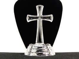 DePlomb Lead Crystal Clear Glass Cross Figurine, Beveled &amp; Paneled Pedes... - $19.55