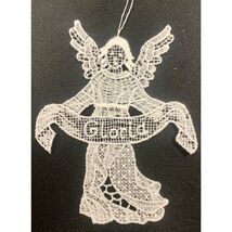 White Lace Angel Holding Gloria Banner German Christmas Ornaments Set of 6 - $34.98