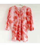 Chico&#39;s Orange Pink Tie-Dye V-neck 3/4 Sleeve Tunic Pleats Chico’s Size ... - £17.45 GBP