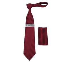 Men's Stacy Adams Tie and Hankie Set Fancy Woven Silky Satin #SAT89 Burgundy image 3
