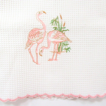 Embroidered Flamingos Pink/White Scalloped Waffle 2-PC Bath and Hand Tow... - $38.00