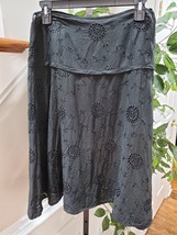 Vintage Carole Little Black Linen &amp; Rayon A-Line Casual Knee Length Skirt Size 4 - £19.65 GBP