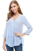 Solid Button Down 3/4 Sleeves Babydoll Blouse - £20.92 GBP