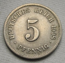 1908-G Germany 5 Pfennig AU Details Coin AE495 - $21.22