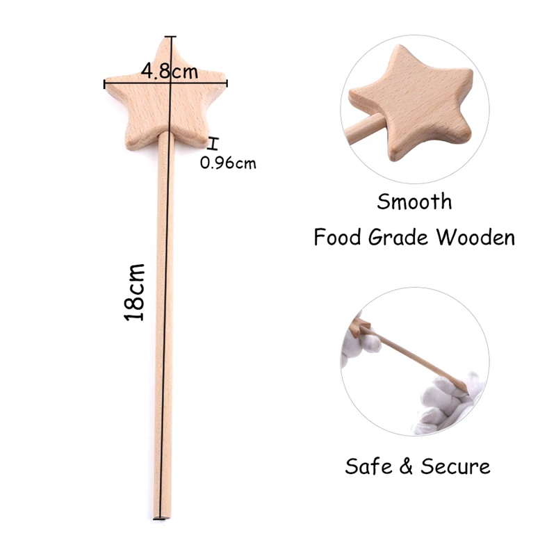 Play 2PC Beech Wooden Star Toy Diy Baby A Wands Play Five-pointed Star Rod Waldo - £23.18 GBP