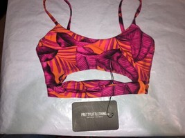 NWT Pretty Little Thing Orange Palm Leaf Cut Out Bikini Top US SZ 2 - £7.90 GBP