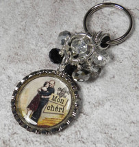 Mon Cheri Bottle Cap Keychain Crystal Beaded Handmade Split Key Ring New - $14.84