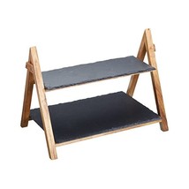 Master Class 40 x 30 x 25 cm Artesa Acacia Wood and Slate Two Tier Servi... - $77.00