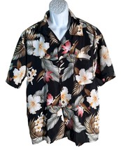 ROUNDY BAY Men&#39;s Short Sleeve Button Down Floral Polyester Shirt Black XL - $14.50