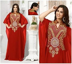 Georgette Farasha  Ramzan Long Kaftan Abaya Moroccan Wedding Dubai Red Dress - £43.47 GBP