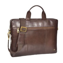 DR383 Slimline Cross Body Leather Briefcase Brown - £93.08 GBP