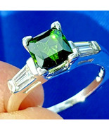 Earth mined Tourmaline Diamonds Deco Engagement Ring Platinum Solitaire ... - €3.609,31 EUR