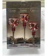 Set Of 3 Hand Painted Glass Candle Holders - 15.7”, 13.7” &amp; 11.8” Tall - £40.56 GBP