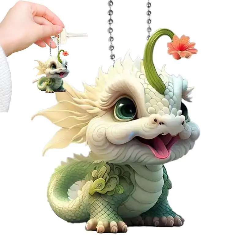 Car Rearview Mirror Pendant Backpack Keychain Pendant 3D Acrylic Cute Dragon - £11.65 GBP