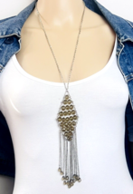 Silver Tone Faceted Crystal Chain Fringe Necklace  - £13.96 GBP