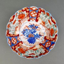 Japanese Imari Antique Hand Painted Floral Porcelain Scalloped Bowl 8 5/8&quot; - £152.66 GBP