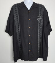 Tommy Bahama Men XLX XL Hawaiian Embossed Button Shirt 100% Silk Black P... - £19.30 GBP