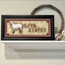 Live Simply Fabric Wall Art Sheep Country Farmhouse Rustic Wood Frame 17&quot; - $19.60
