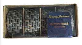 Tommy Bahama Set of 4 Napkin Rings Rattan Round Blue Brown Woven Wicker - $34.18