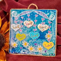 Sweet LOVE Handcrafted Painted Ceramic Tile For Hanging Framing Gift Uni... - $8.95
