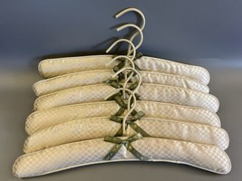 MARK CROSS Set of 6 Vintage Clothes Padded Hangers Cream Fabric with Gre... - $57.42