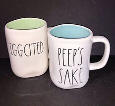 2 Rae Dunn EGGCITED PEEP’S SAKE Coffee Tea Mug Cup 16 Oz Red Interior 4.... - $16.00