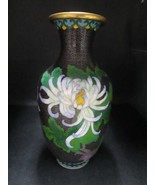 Vintage Chinese Coisonne Enamel Chrysanthemum on black and  Bluebird 9&quot; ^^^ - $2,620.87 MXN