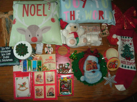 Large Bundle Lot of Christmas Holiday Decor w/ pillows, ornaments, candles, bear - £19.88 GBP