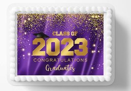 Purple and Gold Class Of 2023 Graduation Grad Graduate Edible Image Edible Cake  - $16.47