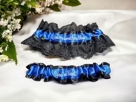 He&#39;s my something blue Police Embroidered Wedding Bridal Garters Persona... - £26.73 GBP
