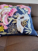 Magaschoni Decorative Pillow, Floral Dark Blue, Embroidered Flowers, Cotton image 5