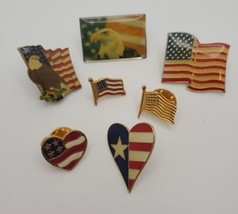 American Flag USA Patriotic Collectible Lapel Hat Pin Lot of 7 Waving Flag Heart - £19.39 GBP