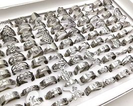 Wholesale 100pcs/lot Rainbow  Cut Mix Men Women Stainless Steel Rings Assorted L - £53.90 GBP