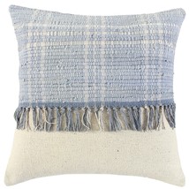 Ivory Blue Block Tasseled Throw Pillow - £53.44 GBP