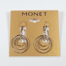 Vintage Monet Multi Hoop Pierced Earrings Gold Tone Dangle Textured Shiney  - $10.39